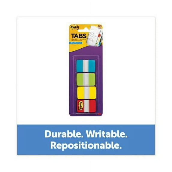2PK Post-it 1" Wide Tabs with Dispenser, Aqua, Lime, Red, Yellow, 88/Pack (70005179232)