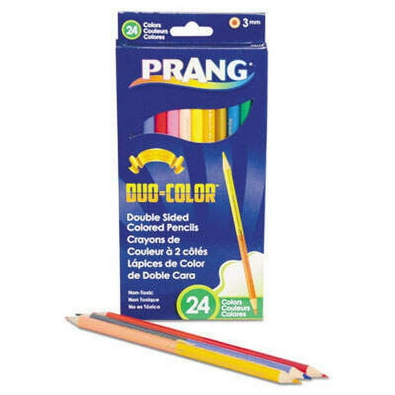2PK Prang Duo-Color Colored Pencil Sets, 3 mm, 2B (#1), Assorted Lead/Barrel Colors, Dozen (22112)