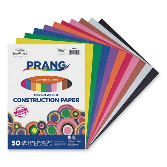 2PK Prang SunWorks Construction Paper, 50 lb Text Weight, 9 x 12, Assorted, 50/Pack (6503)