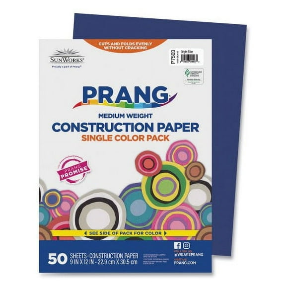 2PK Prang SunWorks Construction Paper, 50 lb Text Weight, 9 x 12, Bright Blue, 50/Pack (7503)