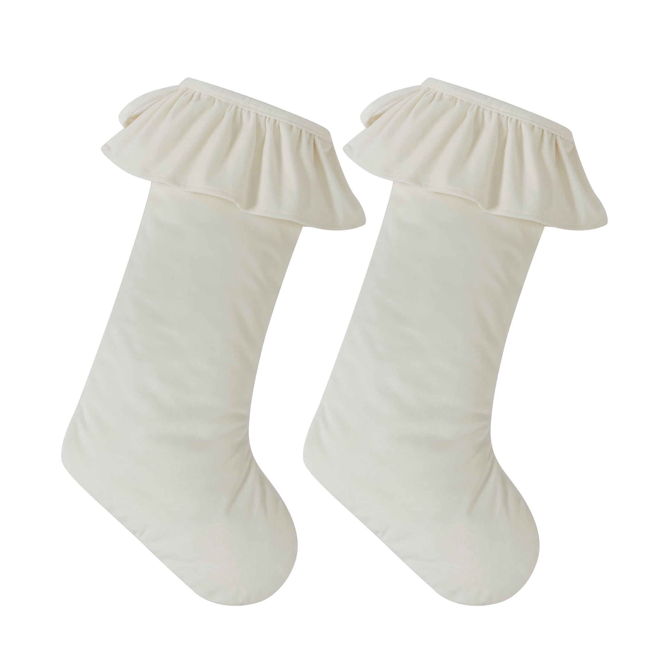 My Texas House Ruffle Ivory Velvet Christmas Stockings, 20" x 10" (2 Count)