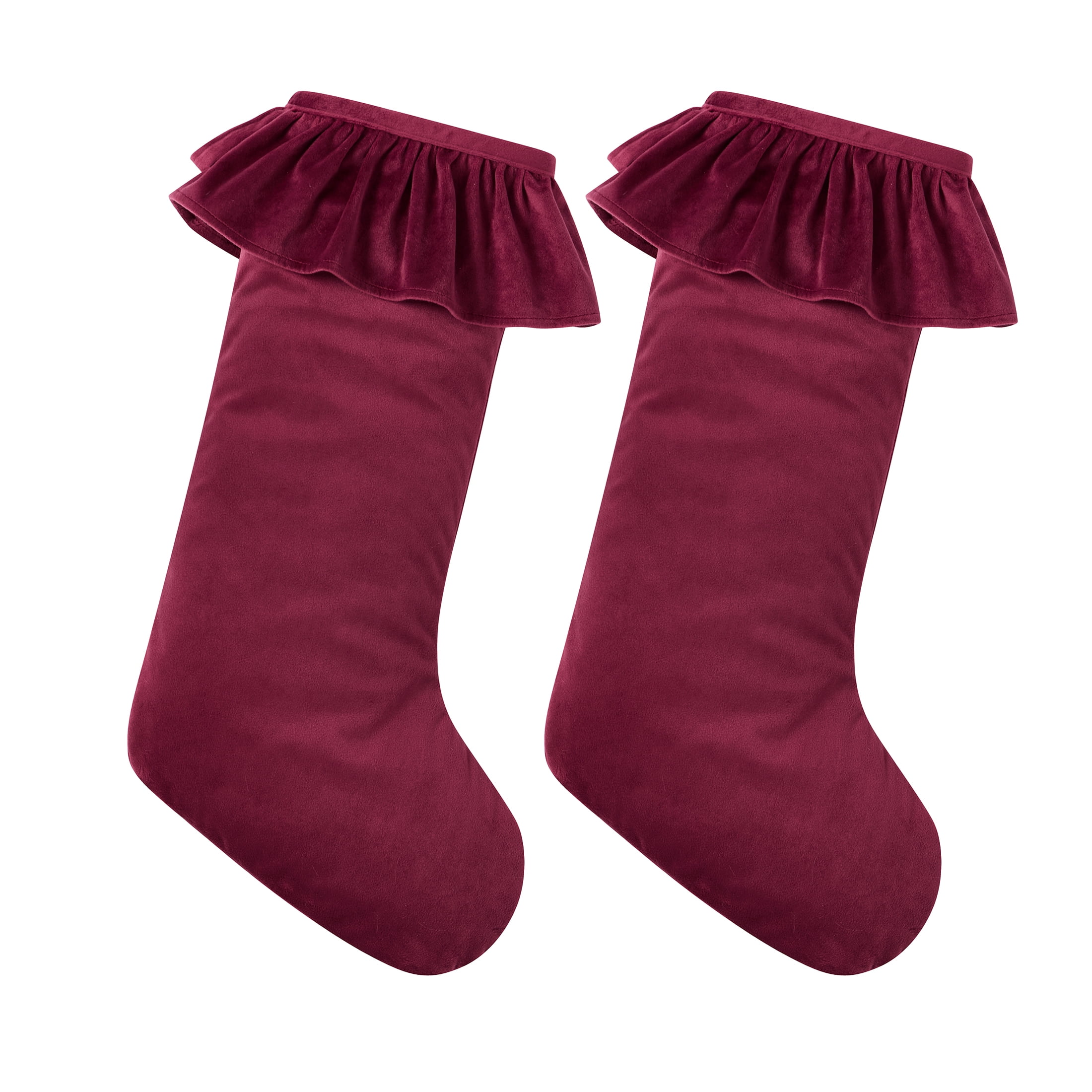 My Texas House Ruffle Red Velvet Christmas Stockings, 20" x 10" (2 Count)