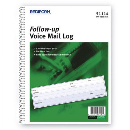 2PK Rediform Follow-up Wirebound Voice Mail Log Book, One-Part (No Copies), 7.5 x 2, 5 Forms/Sheet, 500 Forms Total (51114)