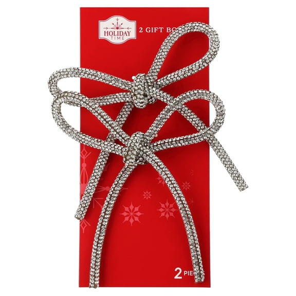 Silver Rhinestone Twist-Tie Christmas Bows, 2 Count, by Holiday Time