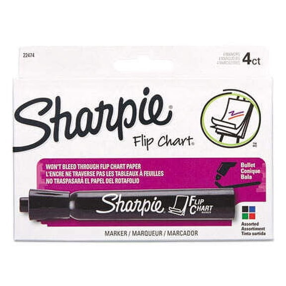2PK Sharpie Flip Chart Marker, Broad Bullet Tip, Assorted Colors, 4/Set (22474)