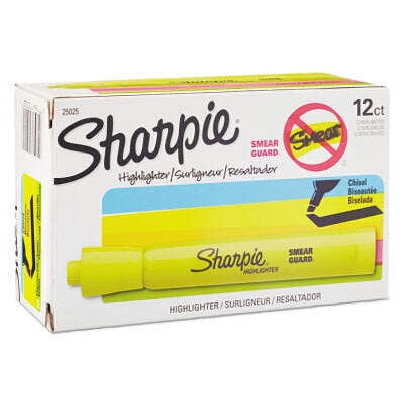 2PK Sharpie Tank Style Highlighters, Fluorescent Yellow Ink, Chisel Tip, Yellow Barrel, Dozen (25025)