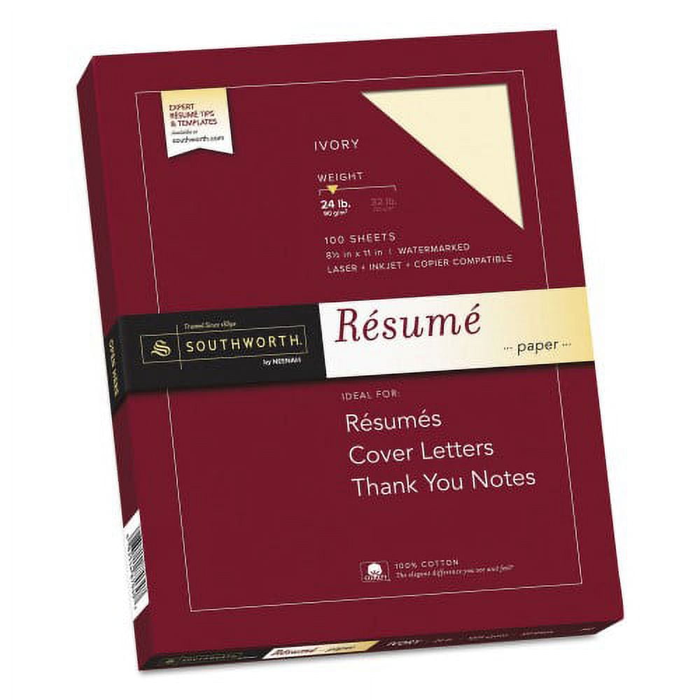 2PK Southworth 100% Cotton Resume Paper, 24 lb Bond Weight, 8.5 x 11, Ivory, 100/Pack (R14ICF)