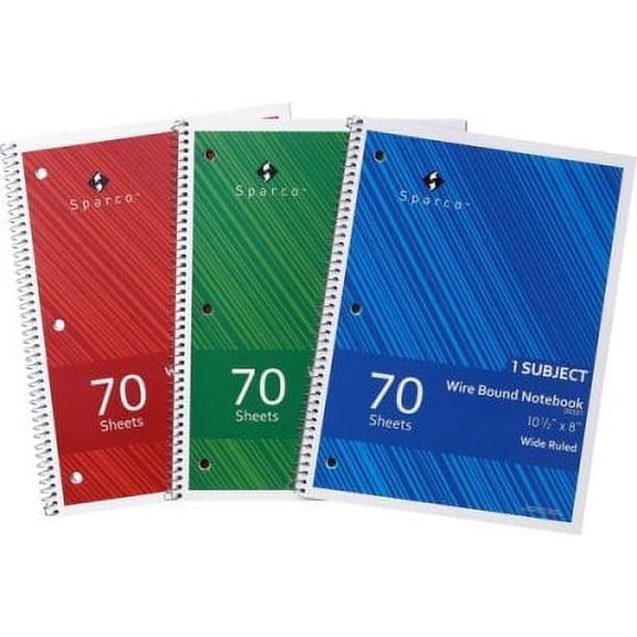 2PK Sparco 00331 Wide Ruled Wire-bound Notebook
