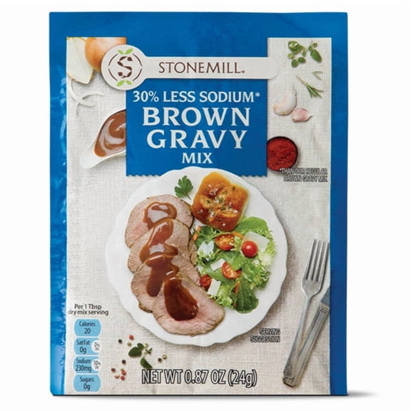 2PK - Stonemill Reduced Sodium Brown Gravy Mix, 0.87 oz