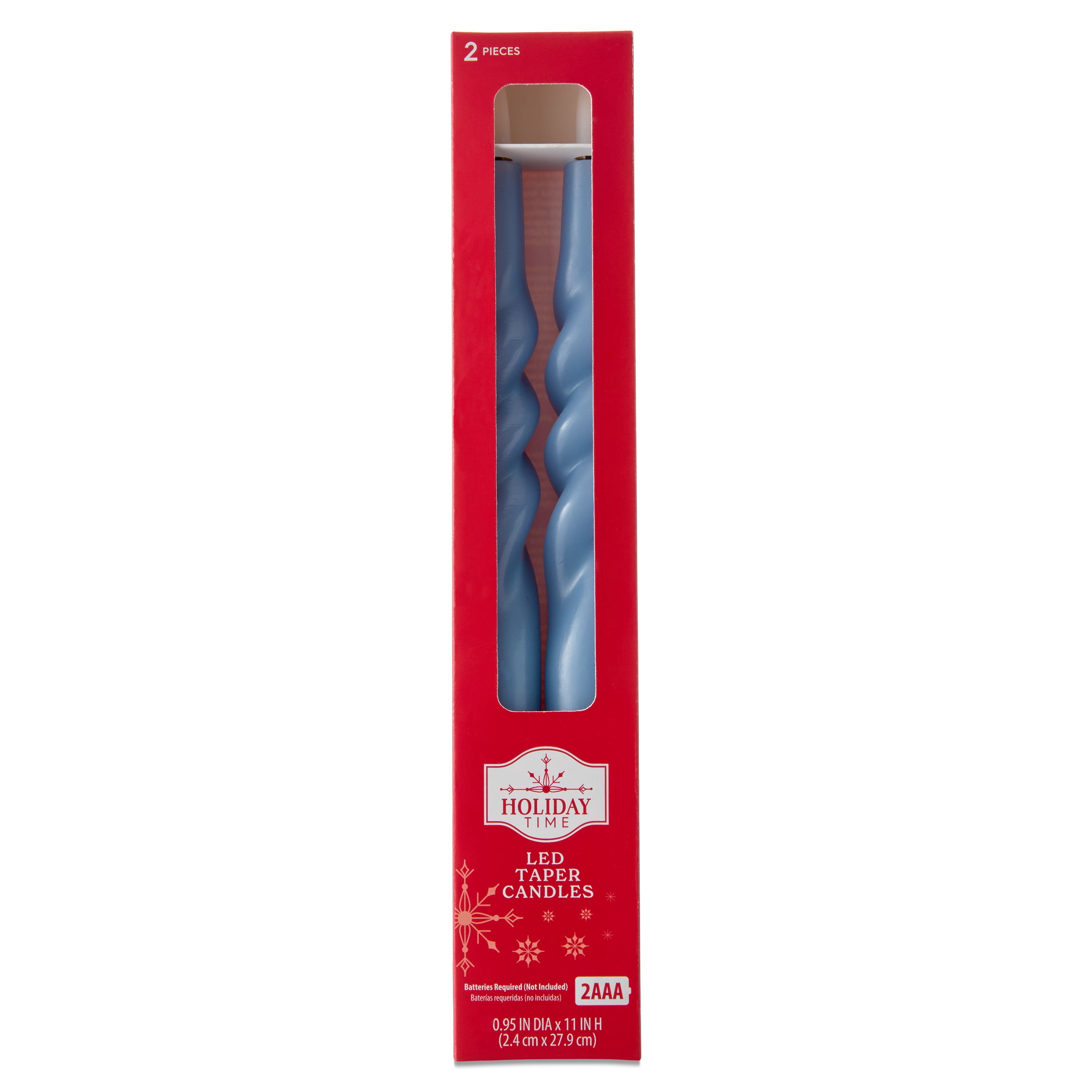 Battery Operated LED Flameless Wax Twisty Taper Christmas Candles, Light Blue, 11", 2 Count, by Holiday Time