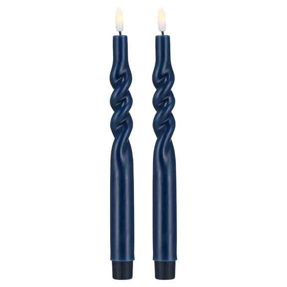Indoor Battery-Operated LED Plastic Flameless Christmas Twisted Taper Candles, Navy Blue, 11", 2 Count, by Holiday Time