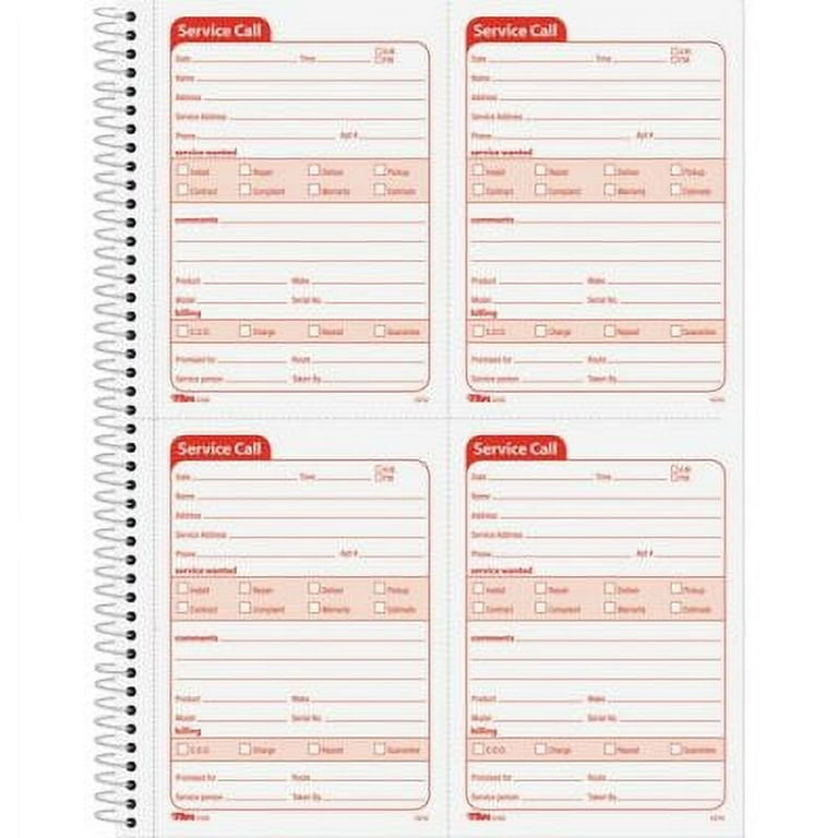 Service Call Book, Two-Part Carbonless, 5.5 x 3.88, 4 Forms/Sheet, 200 Forms Total Service Call Book, Two-Part Carbonless, 5.5 x 3.88, 4 Forms/Sheet, 200 Forms Total