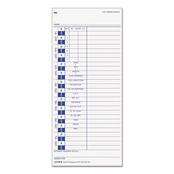 2PK TOPS Time Clock Cards, Replacement for 35100-10, One Side, 4 x 9, 100/Pack (12443)