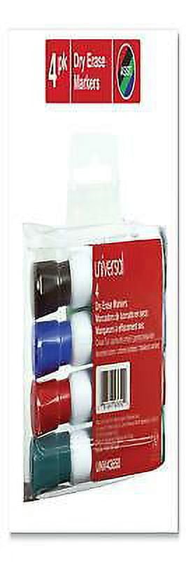 Universal Low-Odor Dry Erase Markers - 4 Vibrant Colors, Chisel Tip, Easy Erase, Great For Classrooms & Home Office