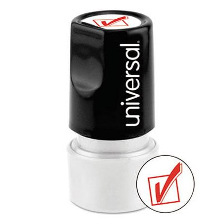 2PK Universal UNV10075 Round Message Stamp, CHECK MARK, Pre-Inked/Re-Inkable, Red