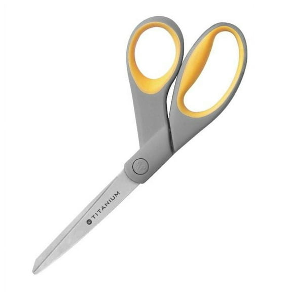 2PK Westcott Titanium Bonded Scissors, 8" Long, 3.5" Cut Length, Gray/Yellow Offset Handle (13731)