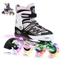 2PM SPORTS Cytia Pink Girls Adjustable Illuminating Inline Skates with Light up Wheels, Fun Flashing Beginner Roller Skates for Kids - Pink Medium(13C-3Y US)