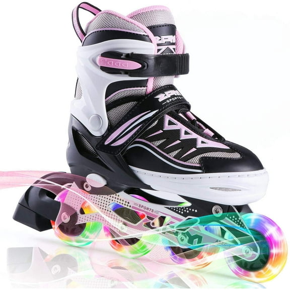 2PM Sports Adjustable Illuminating Inline Skates with Light up Wheels for Kids, Pink, Small