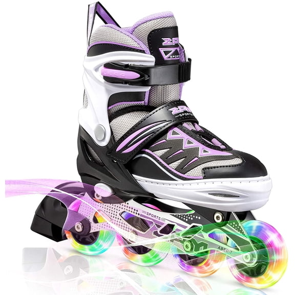 2PM SPORTS Cytia Purple Girls Adjustable Illuminating Inline Skates with Light up Wheels, Fun Flashing Beginner - Purple Small(10C-13C US)