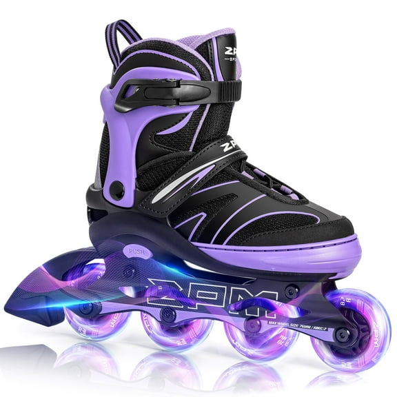 2PM Sports Kids Adjustable Inline Skates with Full Light-Up Wheels, Purple, Ages 4-12