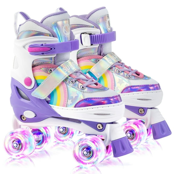 2PM SPORTS SULIFEEL Rainbow Unicorn Adjustable Roller Skates for Kids with Light up Wheels