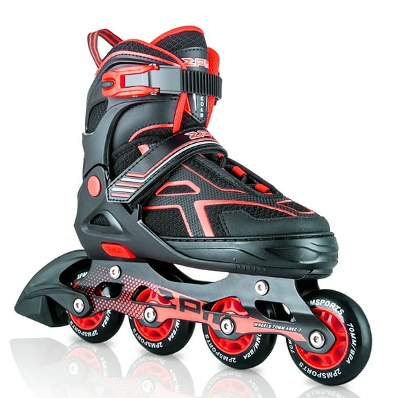 2PM SPORTS Torinx Red Black kids Boys Beginner Adjustable Inline Skates,Fun Roller Skates for Girls,Roller Blades for Men and Ladies - Red Medium(1Y-4Y US)