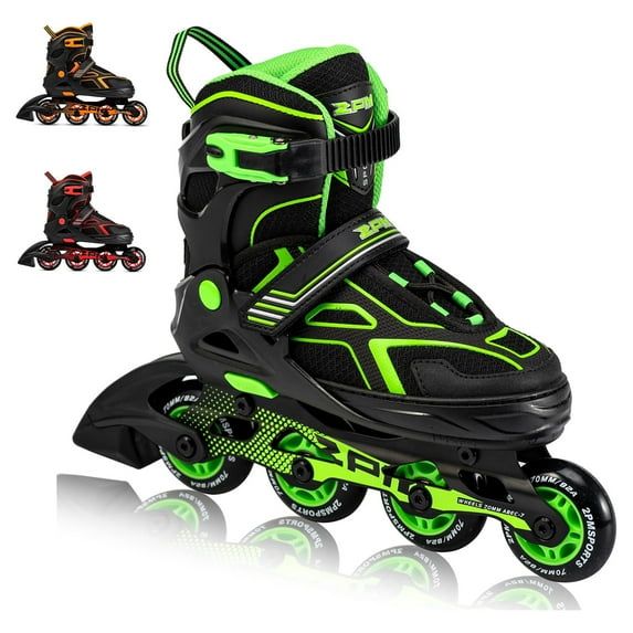2PM SPORTS Unisex Adjustable Inline Roller Skates, Green and Black, 5.31 in