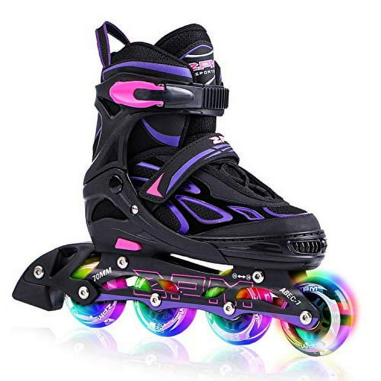 2PM SPORTS Vinal Girls Adjustable Inline Skates with Light up Wheels  Beginner Skates Fun Illuminating Roller Skates for Kids Boys and Ladies -  Purple
