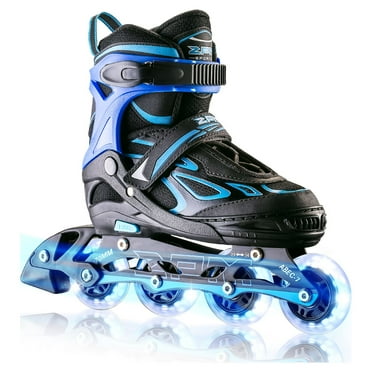 2PM SPORTS Vinal Girls Adjustable Inline Skates with Light up Wheels Beginner Skates Fun Illuminating Roller Skates for Kids Boys and Ladies - Blue Large(4Y-7Y US)