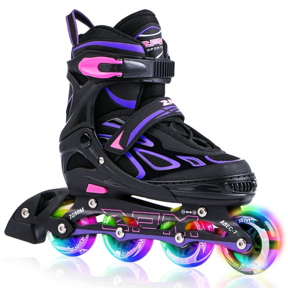 2PM SPORTS Vinal Girls Adjustable Inline Skates with Light up Wheels Beginner Skates Fun Illuminating Roller Skates for Kids Boys and Ladies - Purple X-Large(7M/8W-10M/11W US)
