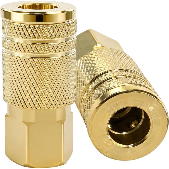 2Pack 1/4 Inch Brass Female Industrial Air Coupler Quick Connect, 1/4 NPT Quick Connect Air Hose Fittings, for Auto Shop