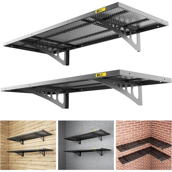 2Pack 1.64x4ft Adjustable Metal Garage Wall Shelving Heavy Duty Storage Shelf Mounted