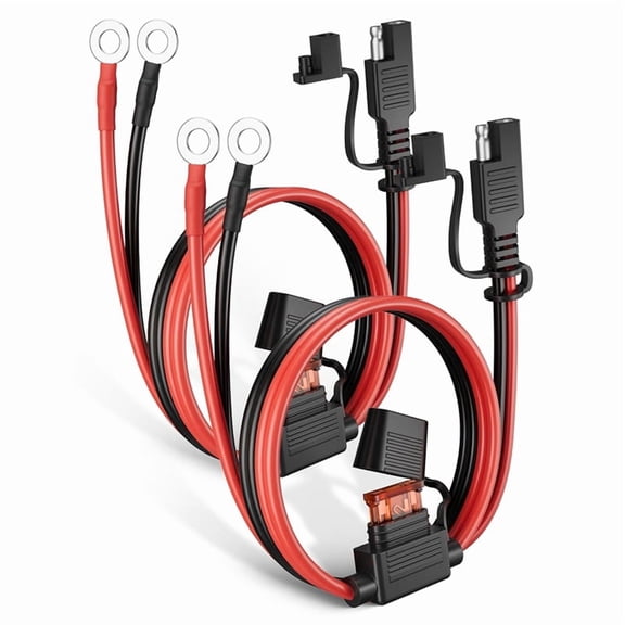 2Pack 1.98FT SAE Battery Charger Cable with 10A Inline Fuse, 16AWG Quick Disconnect SAE to O-Ring Terminal Harness
