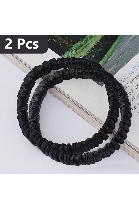 2Pack 100% Pure Mulberry Silk Black Brown Chocolate Pink Nude Neutral Skinny Scrunchies Travel Pouch Everyday Hair Ties Elastics Hair Care Ponytail Holder No Damage