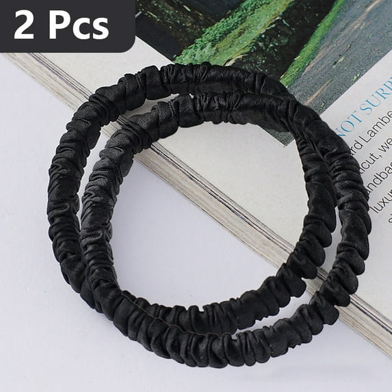 2Pack 100% Pure Mulberry Silk Black Brown Chocolate Pink Nude Neutral Skinny Scrunchies Travel Pouch Everyday Hair Ties Elastics Hair Care Ponytail Holder No Damage