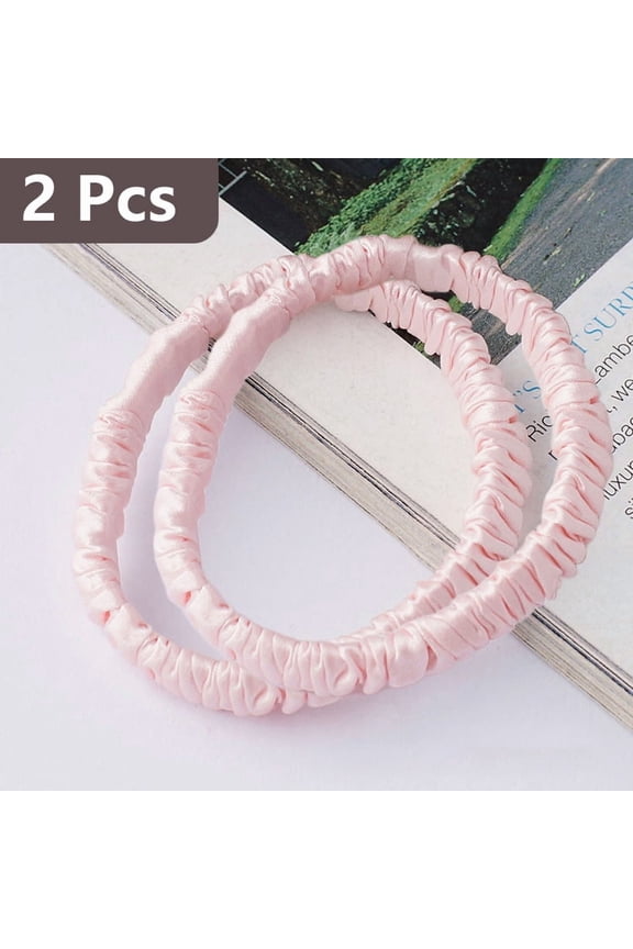 2Pack 100% Pure Mulberry Silk Black Brown Chocolate Pink Nude Neutral Skinny Scrunchies Travel Pouch Everyday Hair Ties Elastics Hair Care Ponytail Holder No Damage