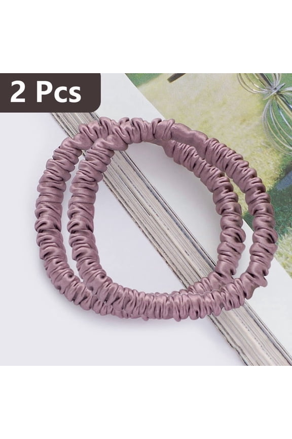 2Pack 100% Pure Mulberry Silk Black Brown Chocolate Pink Nude Neutral Skinny Scrunchies Travel Pouch Everyday Hair Ties Elastics Hair Care Ponytail Holder No Damage