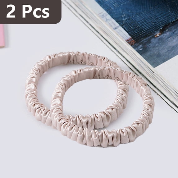 2Pack 100% Pure Mulberry Silk Black Brown Chocolate Pink Nude Neutral Skinny Scrunchies Travel Pouch Everyday Hair Ties Elastics Hair Care Ponytail Holder No Damage