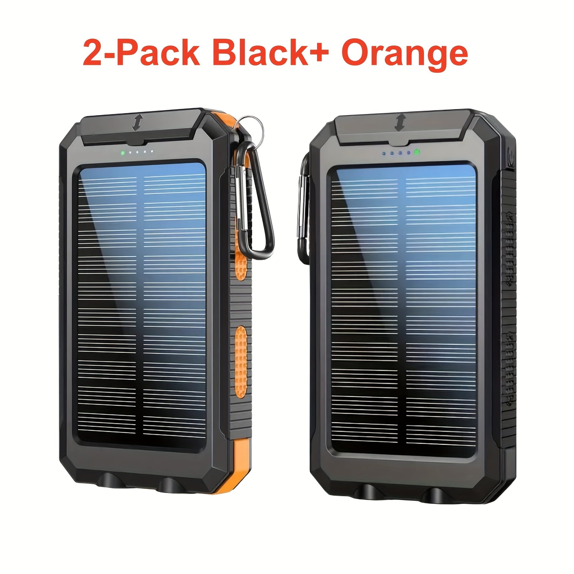 2Pack！10000mah Portable Solar Power Bank | Camping External Battery Charger for Mobile Phones with 2 USB/LED Flashlights and Compass for Outdoor Activities