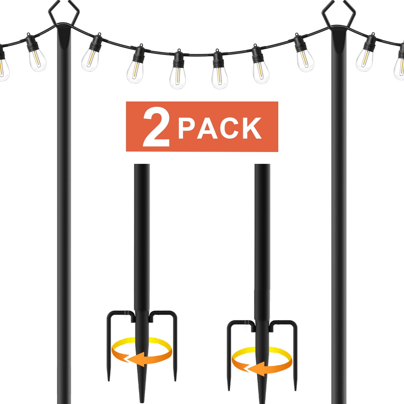 2Pack 10FT Outdoor String Light Poles with Fence Brackets, Heavy Duty Metal Light Stand for Hanging String Lights, Weatherproof Deck Patio Backyard Garden Light Pole for Wedding Party Holiday Decor