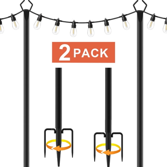 2Pack 10FT Outdoor String Light Poles with Fence Brackets, Heavy Duty Metal Light Stand for Hanging String Lights, Weatherproof Deck Patio Backyard Garden Light Pole for Wedding Party Holiday Decor