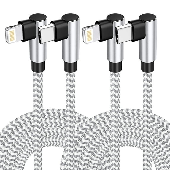 2Pack 10FT Long iPhone Fast Charging Cord 90 Degree Nylon Braided Cable Compatible with iPhone 14 Pro Max and More(Silver Gray)