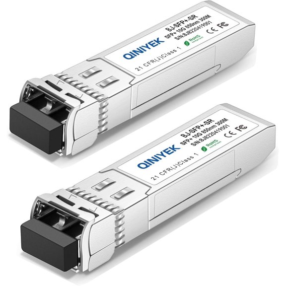 2Pack 10GBase-SR SFP+ Transceiver, SFP+ Multi-Mode to LC Module, 850nm MMF,up to 300 m,Compatible with Cisco SFP-10G-SR, Unifi UF-MM-10G, Meraki MA-SFP-10GB-SR,Fortinet,Mikrotik,Netgear,Supermicro