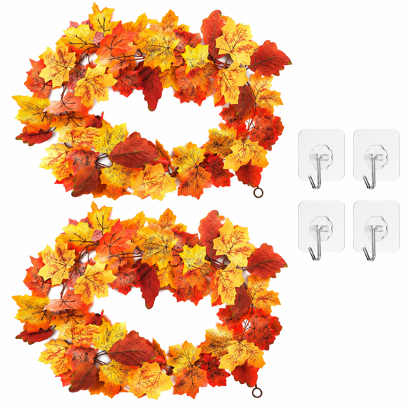 2Pack 11.8FT Yellow Maple Leaf Garland for Thanksgiving Wedding Fireplace