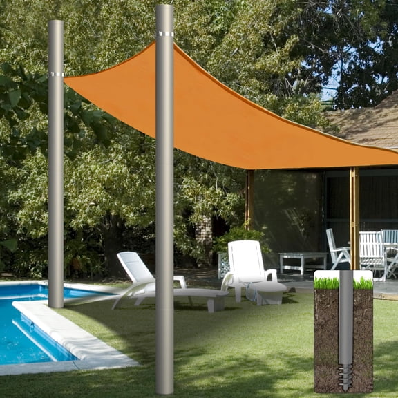 2Pack 12 Ft Heavy Duty Sun Shade Pole Kit with D Clamps, Gray Screw-in Ground Installation Shade Sail Poles for Backyard, Garden, Patio