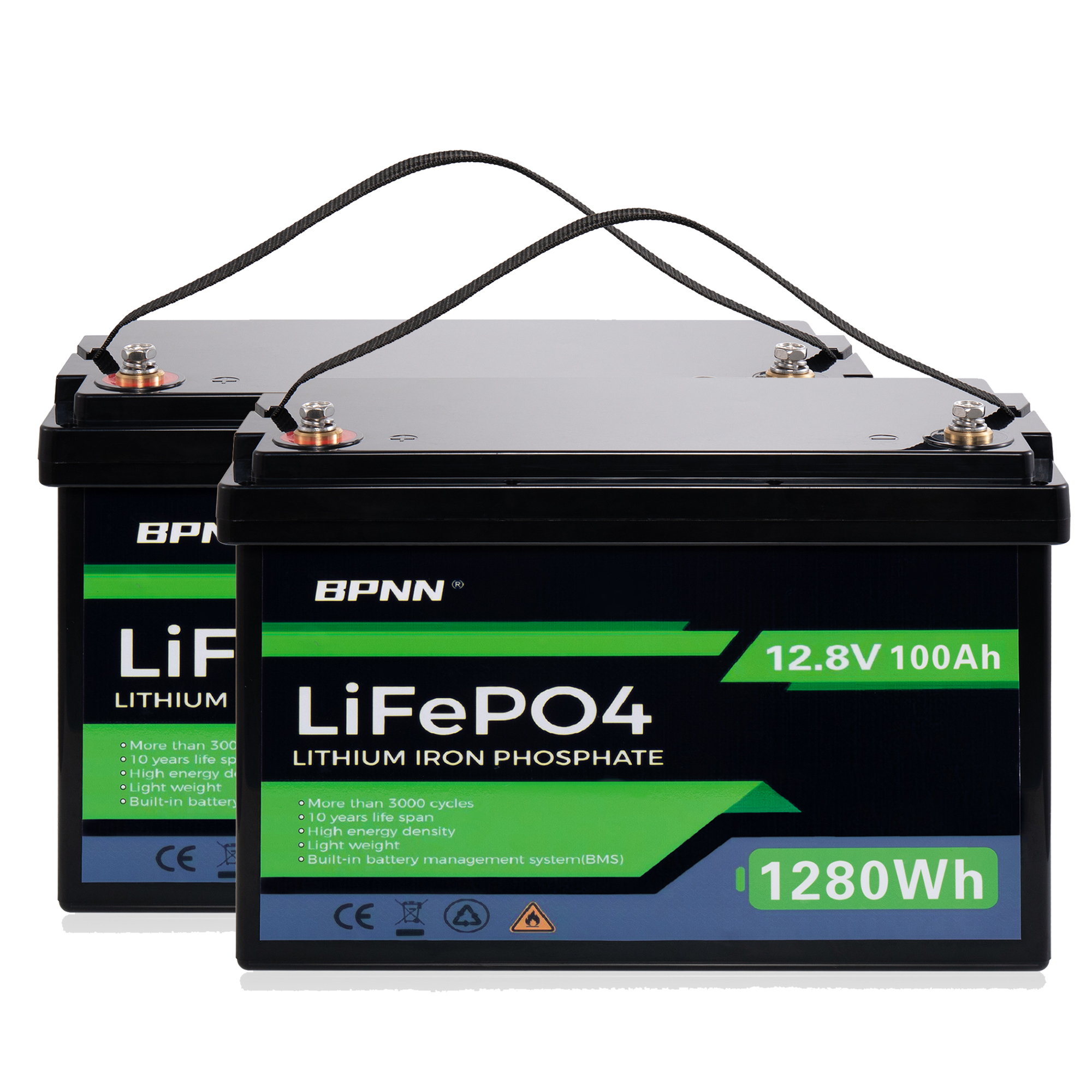 2Pack 12V 100AH LiFePO4 Battery Built-in 100A BMS 12V Lithium Battery for Home Back-up Power BPNN