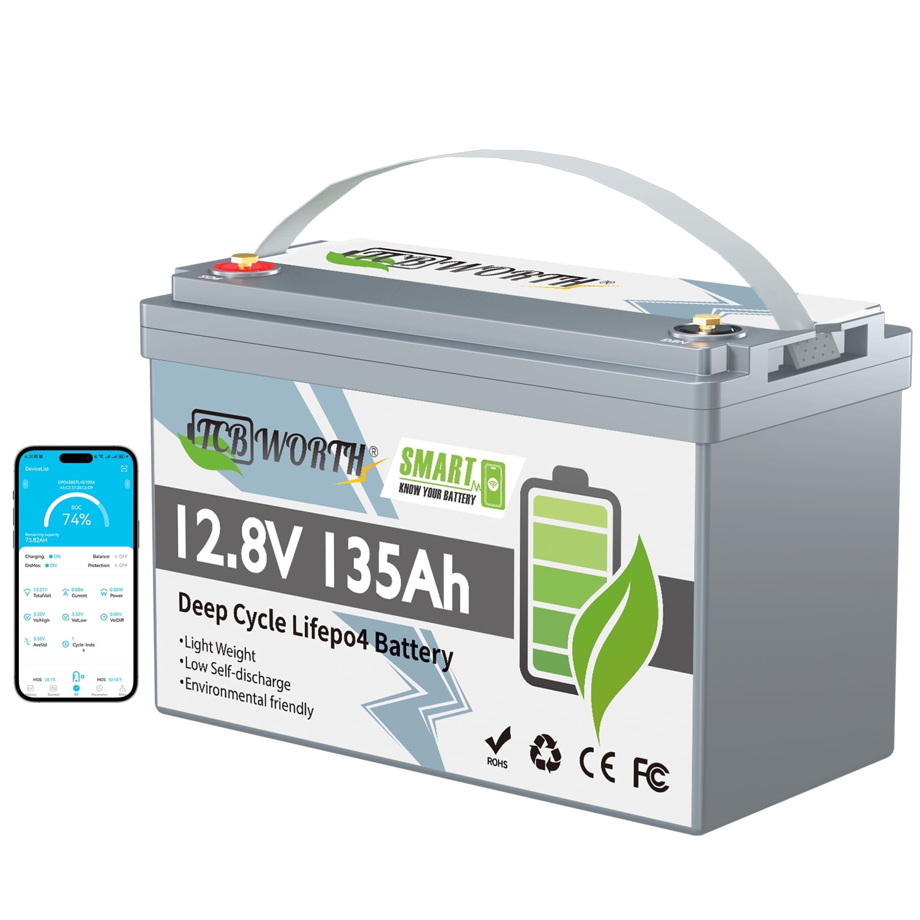 12V 135Ah LiFePO4 Battery Bluetooth,Group 31 Lithium Battery for RV,Solar,Marine,Camping,Trolling Motors,Smart 100A BMS,TCBWORTH 15000+ Deep Cycles,Low-Temp Protection