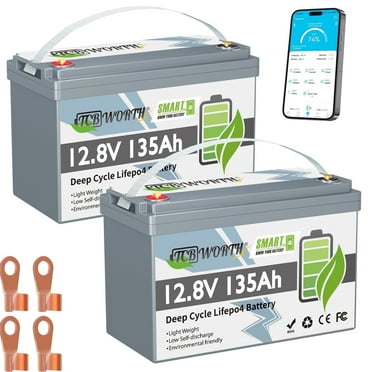 2Pack 12V 135Ah LiFePO4 Battery Bluetooth,Smart 100A BMS,TCBWORTH Lithium Batteries for RV,Camping,Solar,Marine,Caravans,Trolling Motors,15000 Deep Cycles