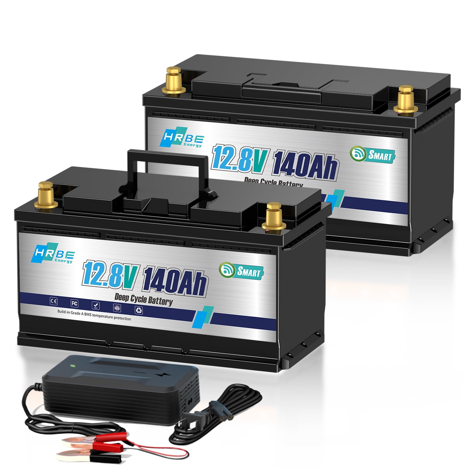 2PACK 12V 140Ah LiFePO4 Battery Bluetooth,for RV,Trolling Motor,Solar,Marine,Boat,Van,Backup Power,15000+Deep Cycles Lithium Batteries,Smart 100A BMS