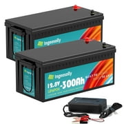 2Pack 12V 300AH LiFePO4 Battery,Built-in 200A BMS,Lithium Batteries for RV,Solar,Camping,Golf Carts,Trolling Motor,Marine,off-Grid,Backup Power,Motorhome,Ingeosolly 12.8V Deep Cycles Battery